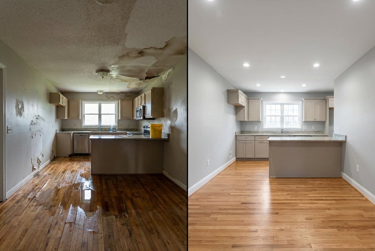 Sewage Backup Cleanup restoration โ home kitchen of two-story residence in Fair Lawn, NJ