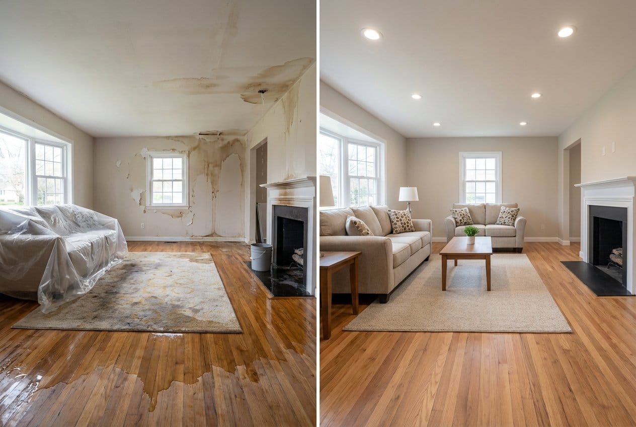 Fair Lawn Water Damage Restoration living room restoration before and after in Fair Lawn