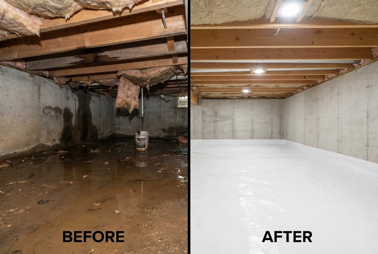 Fair Lawn Water Damage Restoration crawl space restoration before and after in Fair Lawn