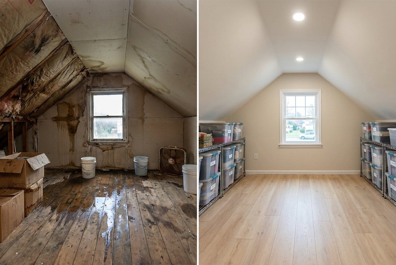 Fair Lawn Water Damage Restoration attic space restoration before and after in Fair Lawn